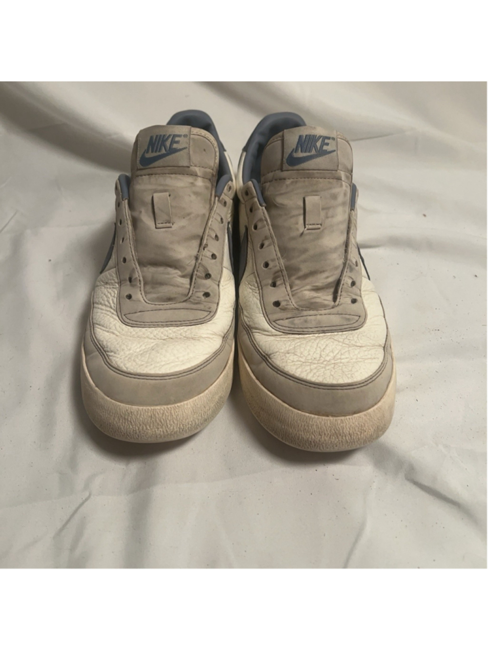 Nike Leather Shoes Mens Size 10.5 White Blue Low Top Casual Athletic Sneakers